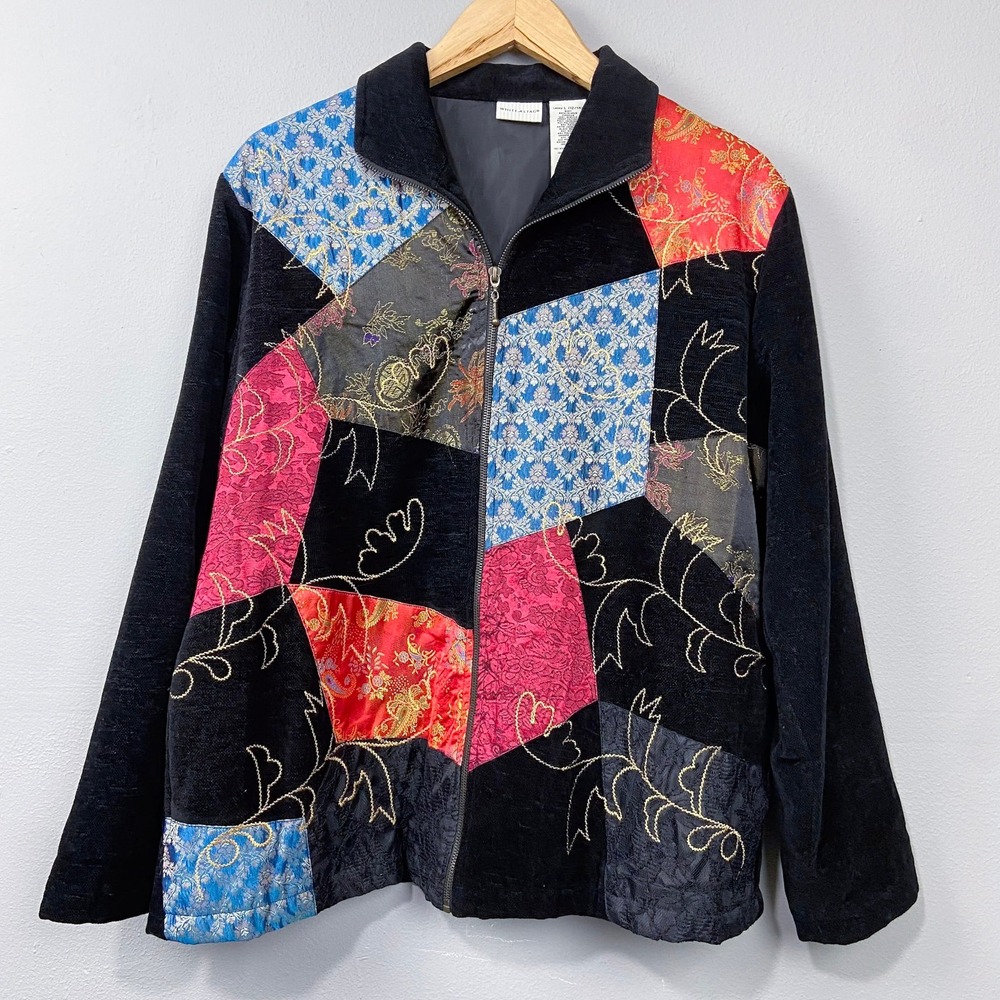 Vintage White Stag‎ Jacket Size L Patchwork Embroidered Zip Up Grannycore West